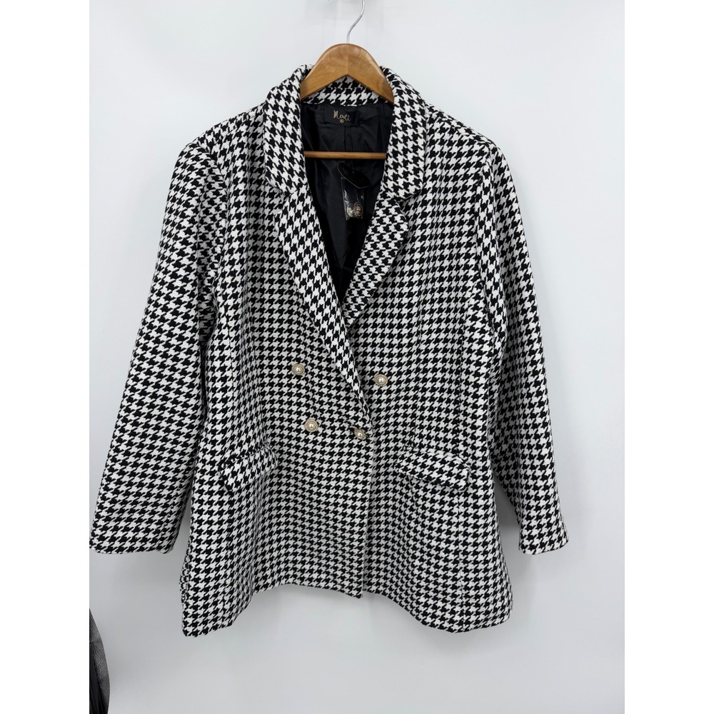 Meritt Houndstooth Double Breasted Blazer Women 2XL Black White Pearl Button